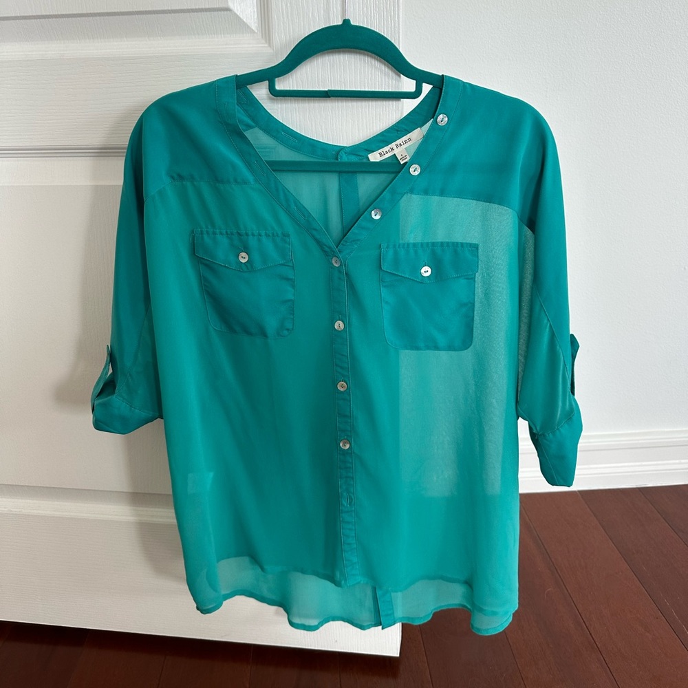 Black Rainn Turquoise Blouse Size Small